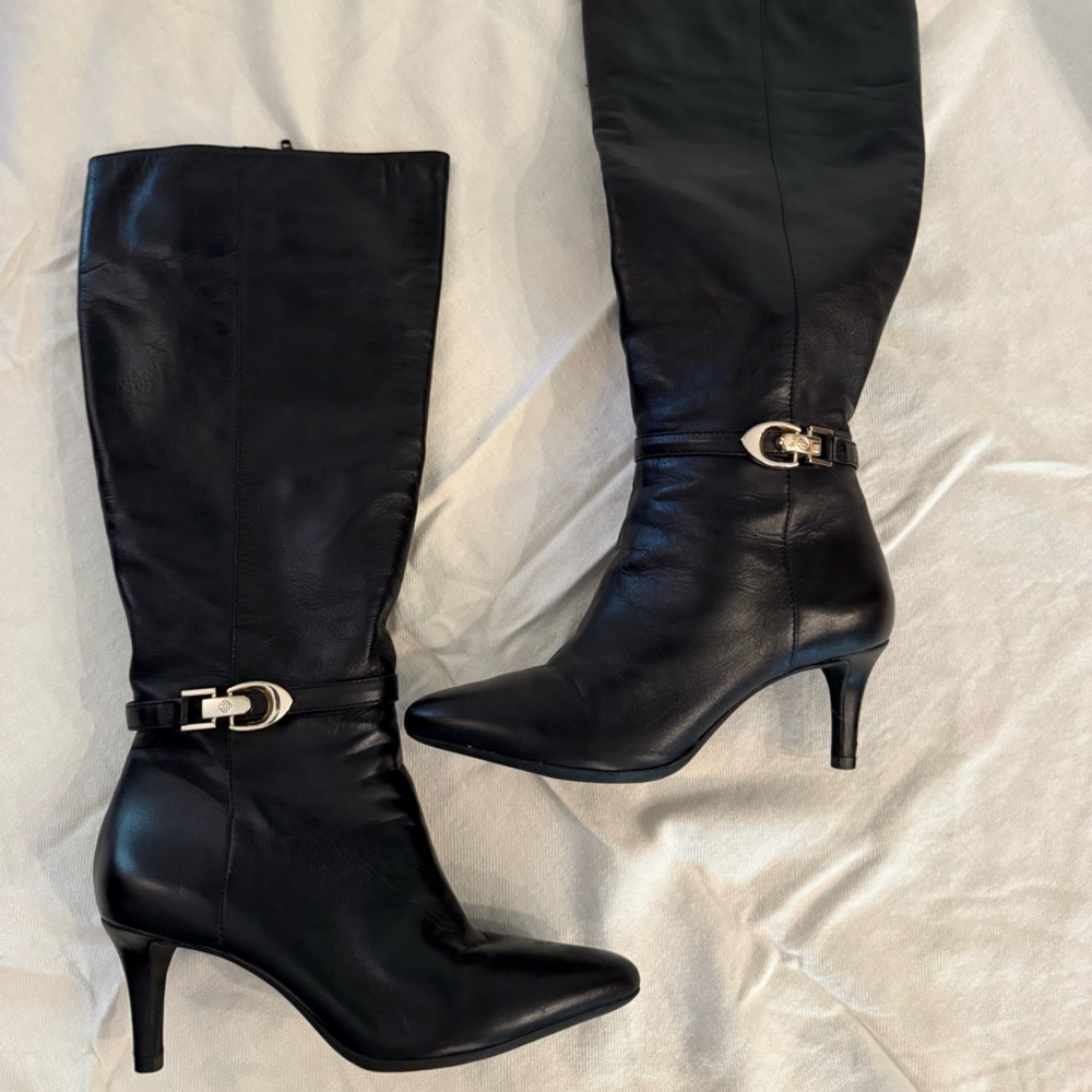Antonio Melani Black Leather Women's Heeled Boots